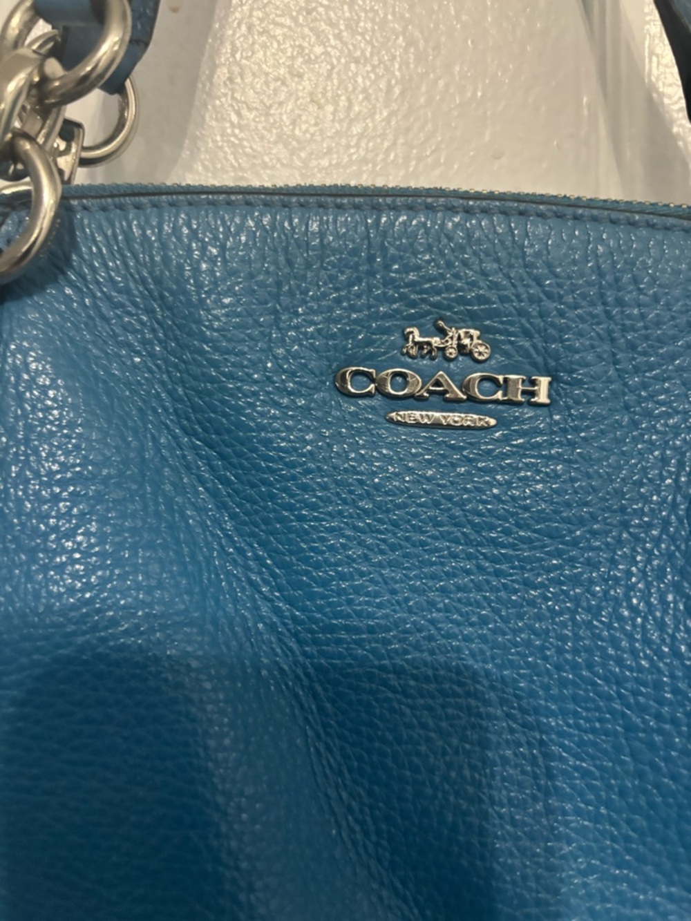 Coach Pebble Leather Shoulder Tote in Blue - Picture 2 of 3